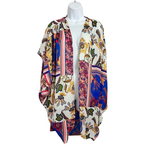 Umgee Boho Floral Kimono Open Top Sz M/L Dolman Short Sleeve Long Blouse New - Picture 6 of 6